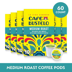 Café Bustelo Medium Roast, Single Serve Coffee Pods, 10 Count (Pack of 6)