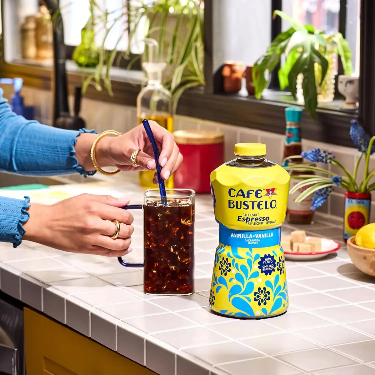 Café Bustelo Vanilla Flavored Iced Coffee, Limited Edition Game Day Design, 40-Oz. Bottles (Pack of 6)