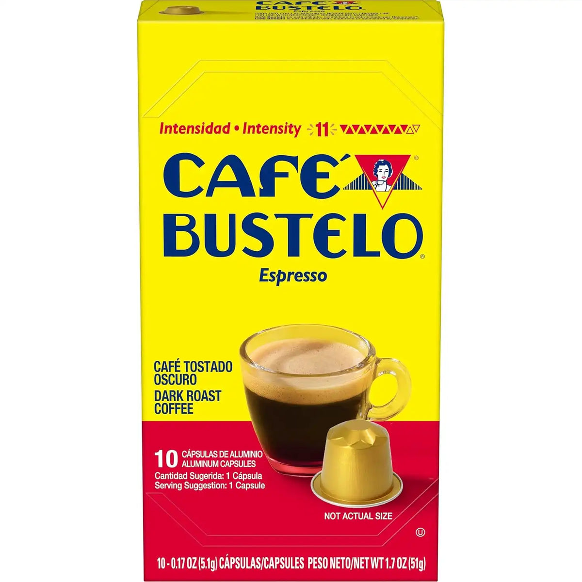 Café Bustelo Aluminum Espresso Capsules, Dark Roast Coffee, Nespresso Original Line Compatible, Intensity 11, 10 Count (Pack of 8)