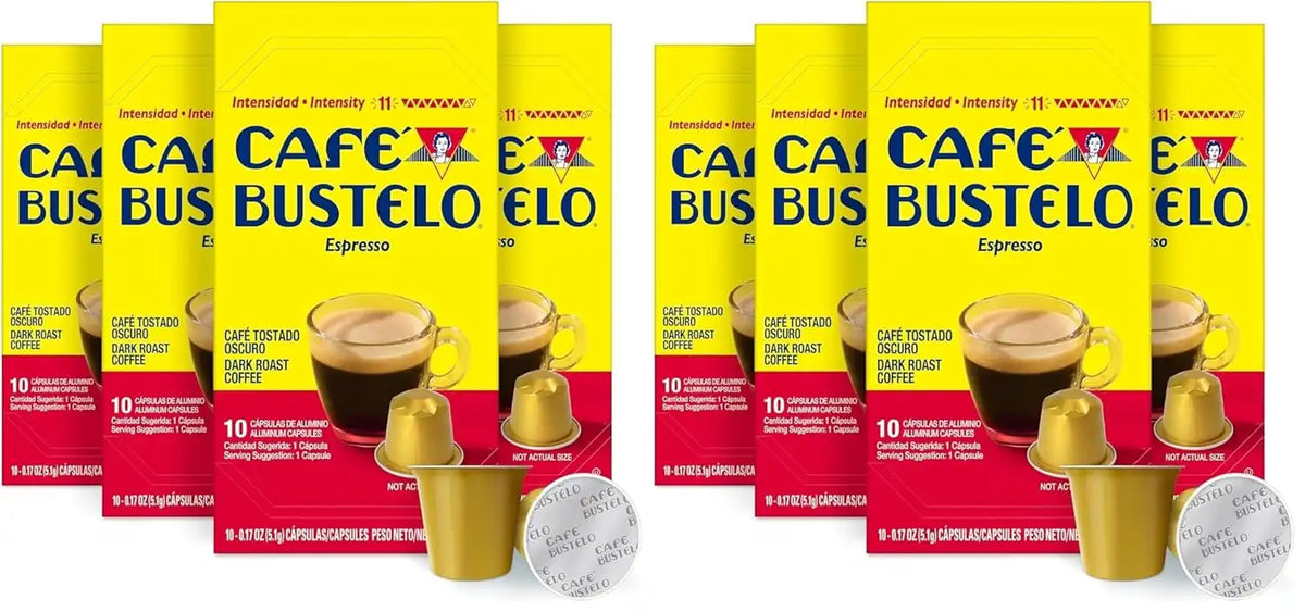 Café Bustelo Aluminum Espresso Capsules, Dark Roast Coffee, Nespresso Original Line Compatible, Intensity 11, 10 Count (Pack of 8)