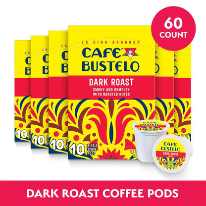Café Bustelo Dark Roast, Single Serve Coffee Pods, 10 Count (Pack of 6)