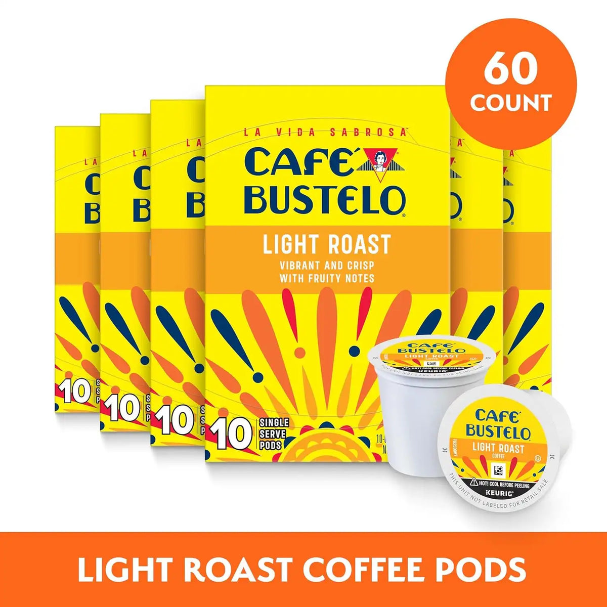 Café Bustelo Light Roast, Single Serve Coffee Pods, 10 Count (Pack of 6)
